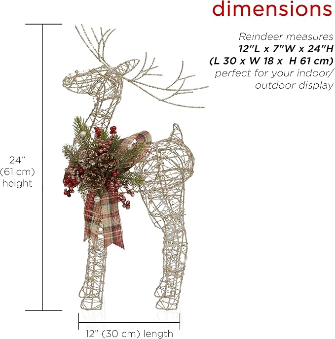 Alpine Corporation Gold Wire Holiday Decor Reindeer with Warm White LED Lights