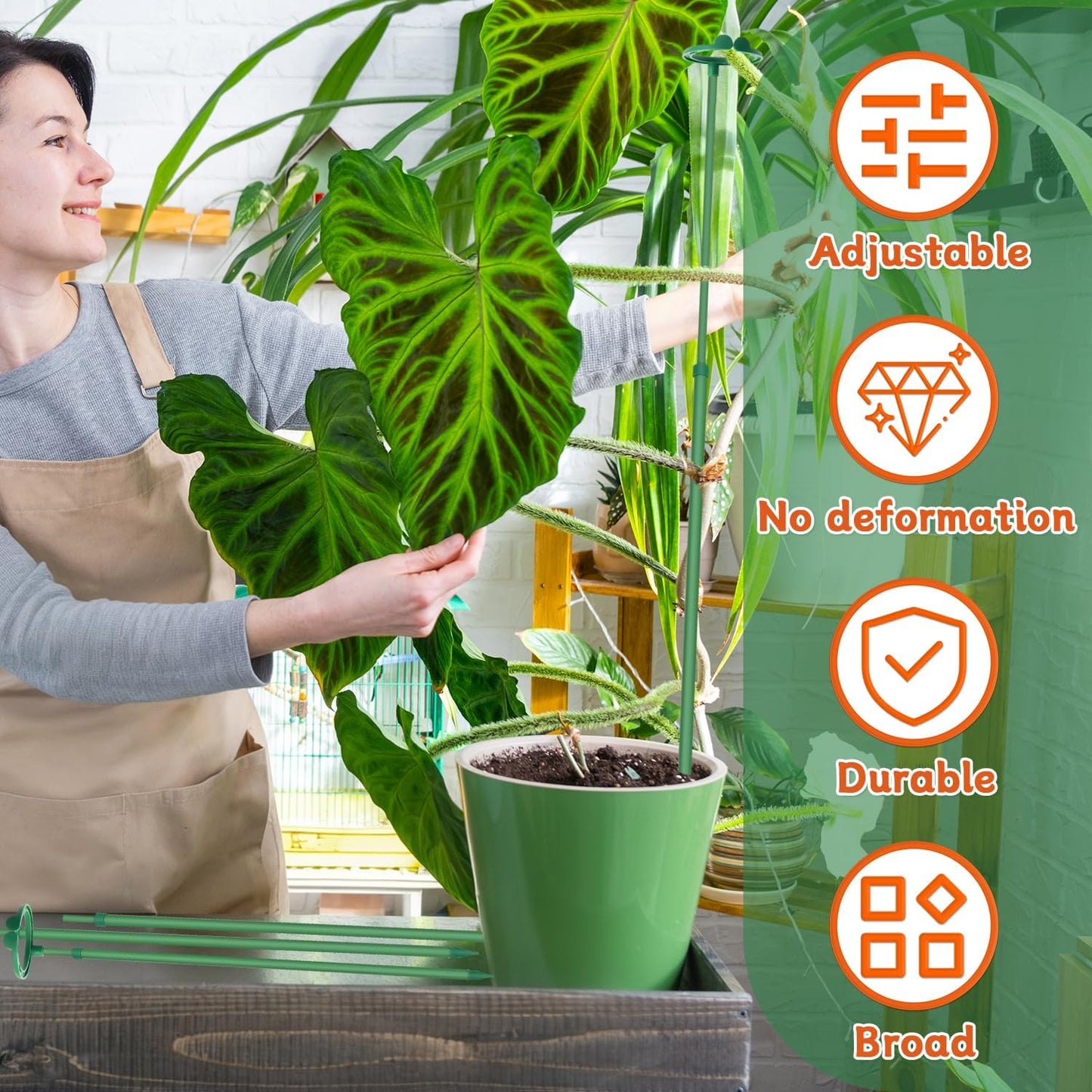 Extendable Plant Stakes,Adjustable Length from 14.3IN to 25IN Monstera Support Stakes with Clips,Sturdy Plant Stakes for Indoor Outdoor,Garden Sticks for Orchid,Tomato,Climbing Plants- 7Pack