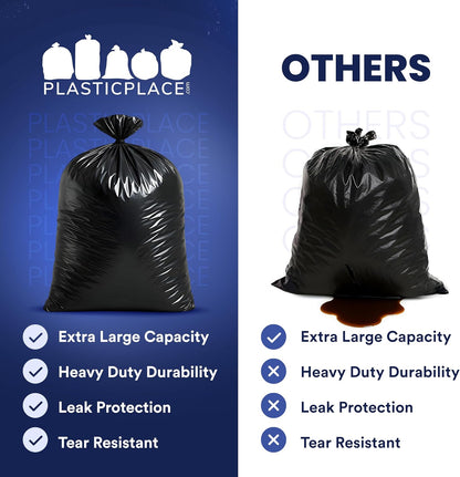 Plasticplace 64-65 Gallon Trash Can Liners for Toter │ 2.0 Mil │ Black Heavy Duty Garbage Bags │ 50” x 60” (50 Count)