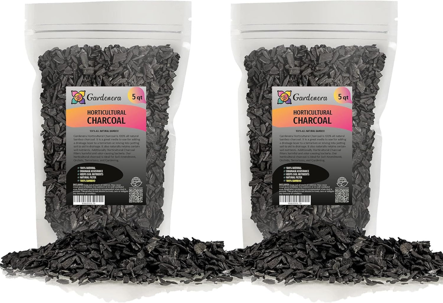 Gardenera - 10 Quart - Premium Horticultural Charcoal for Indoor Plants | Black Diamond Soil Amendment for Orchids, Terrariums, and Gardening (2 Bags of 5 Quart)
