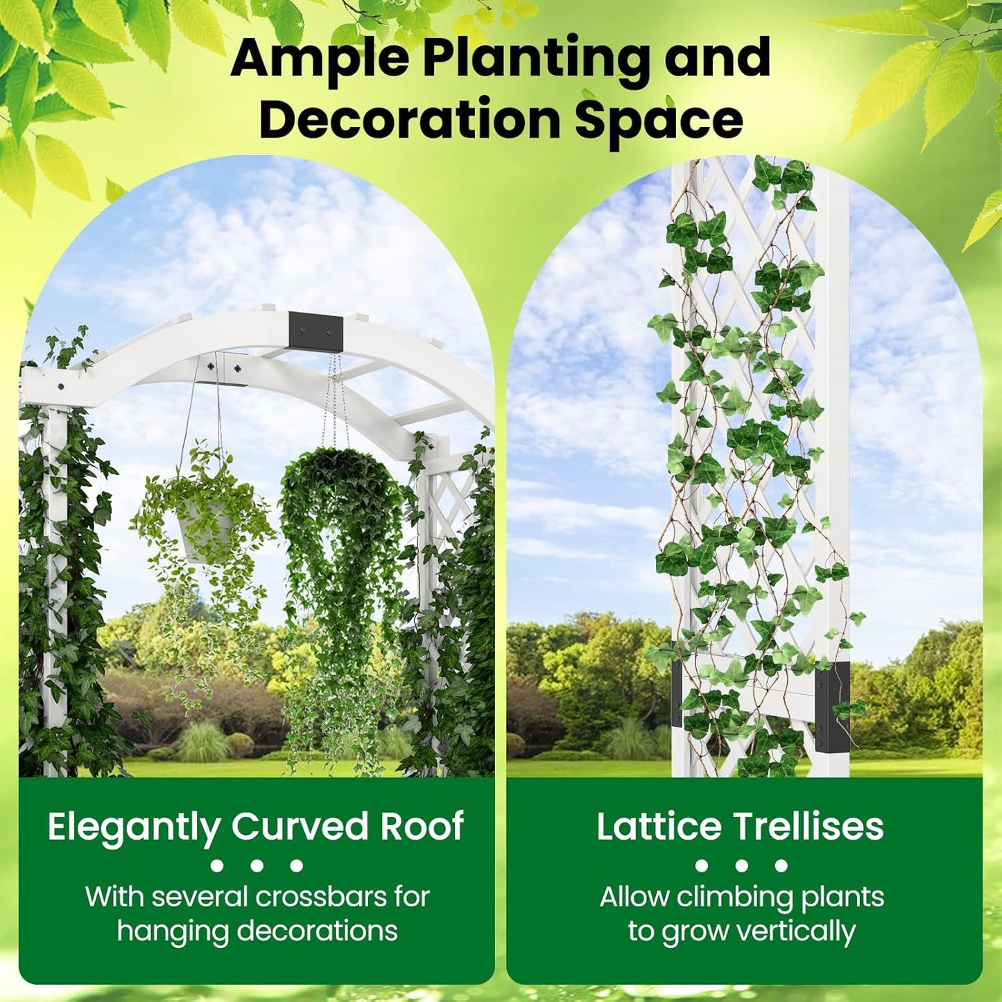 Happygrill Garden Arbor with Planter Boxes, Outdoor Wedding Arch with Trellis for Climbing Plants Vine Vegetables Herbs, Wooden Arbor Archway for Ceremony, Party (White)