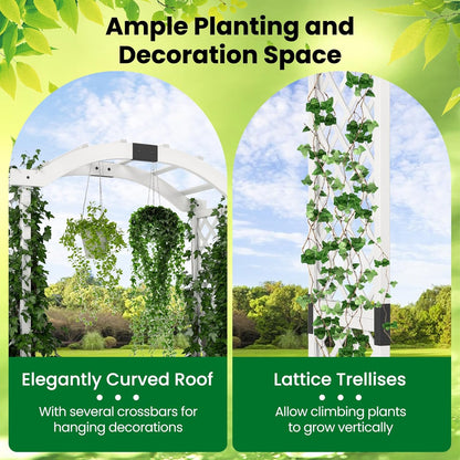 Happygrill Garden Arbor with Planter Boxes, Outdoor Wedding Arch with Trellis for Climbing Plants Vine Vegetables Herbs, Wooden Arbor Archway for Ceremony, Party (White)