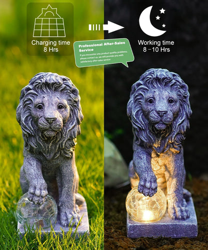 Lion Statue for Garden Decor: Outdoor Figurines Sculpture with Ball for Lawn Patio Yard Balcony - Gifts for Mom Grandma Women