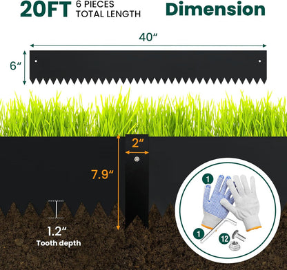 Galvanized Steel Landscape Edging Metal Landscape Edging Black Steel Landscaping Metal Garden Edging Border 6 Inch Depth 40 Inch Strips 6pcs for Lawn Yard 20 Feet Total (with 6 Clips)