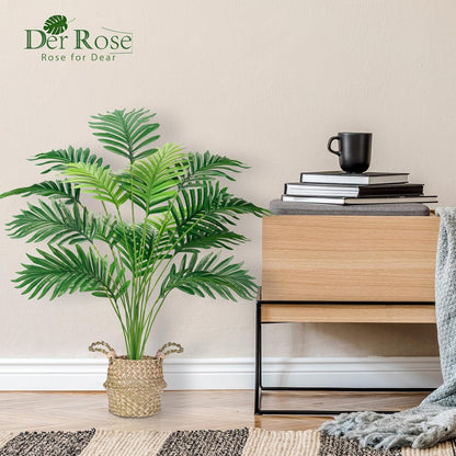 Der Rose Fake Palm Tree 28Inch Faux Plant Potted Tall Fake Plant with Hand-Woven Baskets Artificial Tree for Indoor Outdoor Home Office Bedroom Porch Balcony Decor
