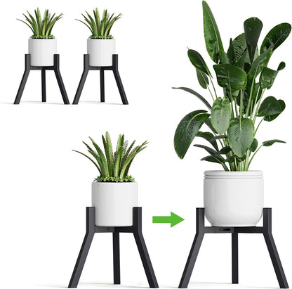 Adjustable Plant Stands Set of 2, Metal Modern Small Plant Holder, Heavy Duty Stable Flower Holder Stand rack for 10-16 Inch Indoor Outdoor Corner Living Room Balcony Office Black PS-007BK-2