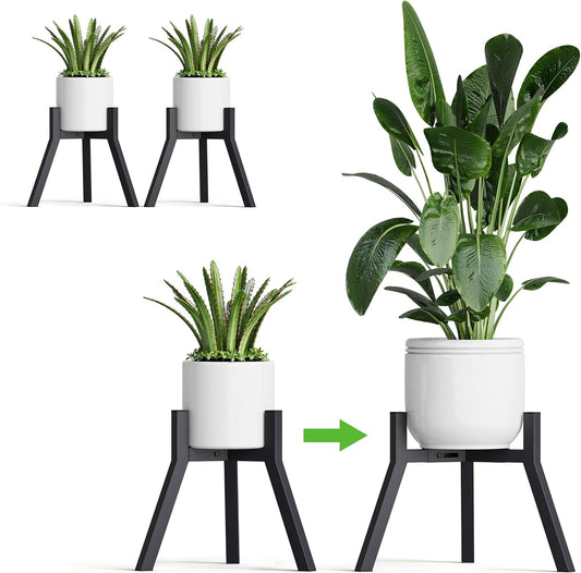 Adjustable Plant Stands Set of 2, Metal Modern Small Plant Holder, Heavy Duty Stable Flower Holder Stand rack for 10-16 Inch Indoor Outdoor Corner Living Room Balcony Office Black PS-007BK-2