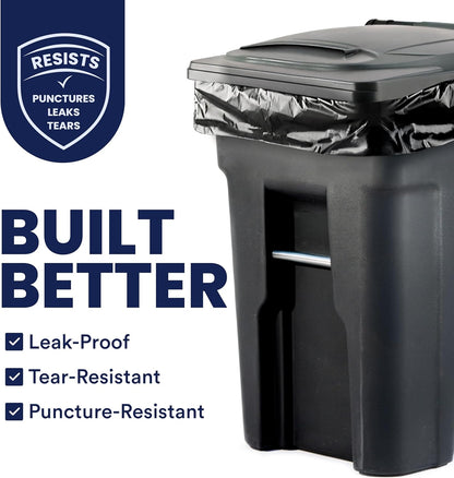 Plasticplace - W65LDBTL2RL 64-65 Gallon Trash Can Liners for Toter │ 2.0 Mil │ Black Heavy Duty Garbage Bags │ Rolls │ 49” x 59” (50 Count)