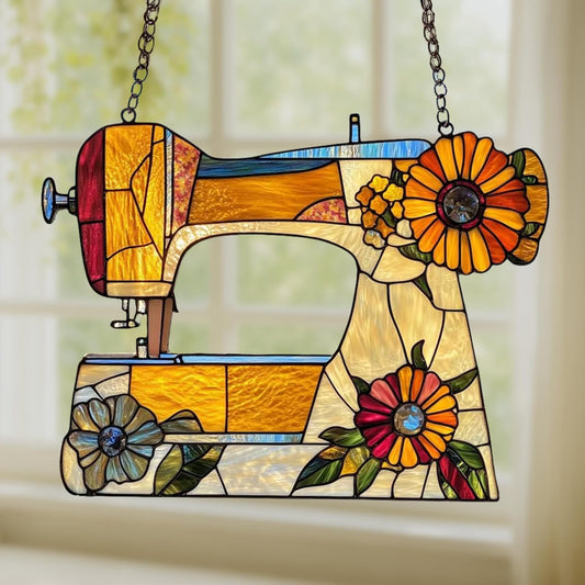 Sewing Machine Acrylic Suncatcher Stained Glass Effect Window Car Hanging Christmas Ornament Indoor