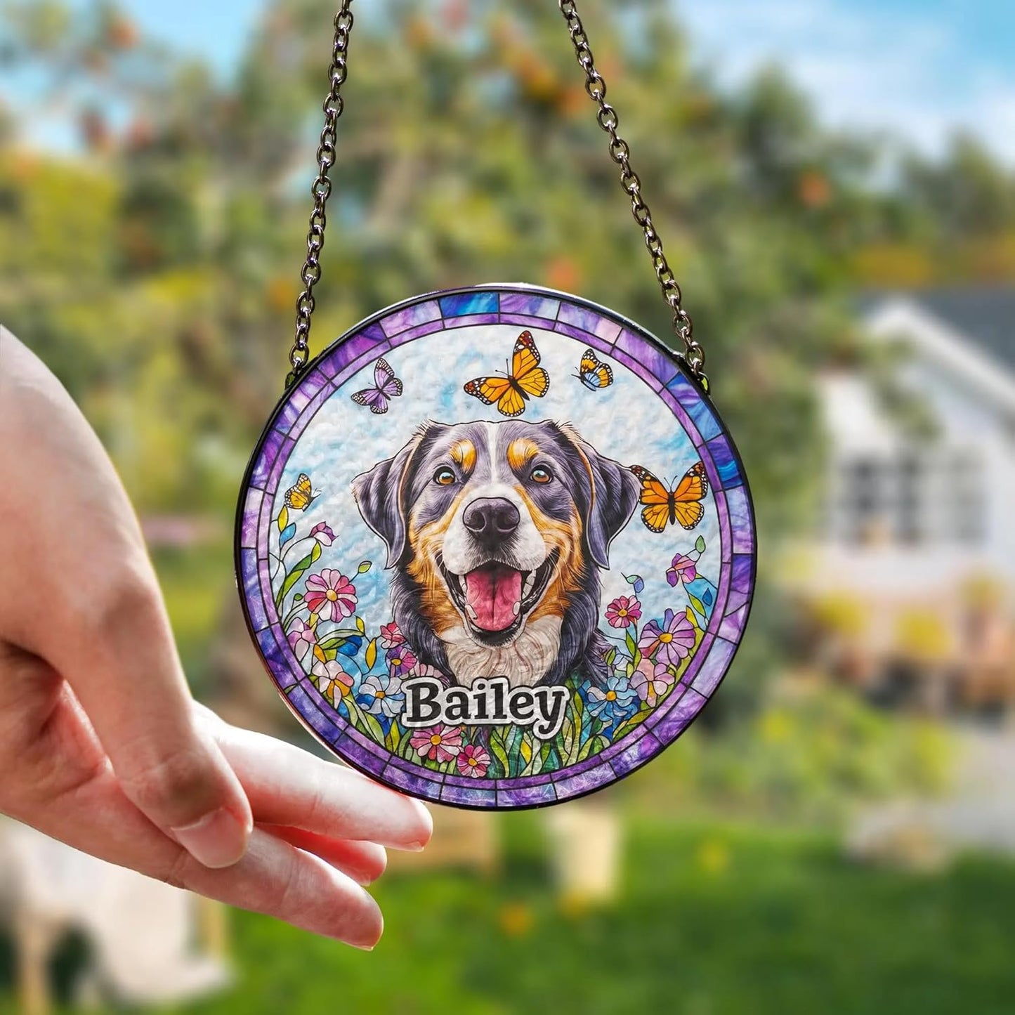 Custom Dog Portrait Suncatcher, Personalized Pet Memorial Window Hanging, Stained Glass Style Pet Loss Gift, Unique Dog Lover Decoration, Suncatcher Keepsake for Home Decoration