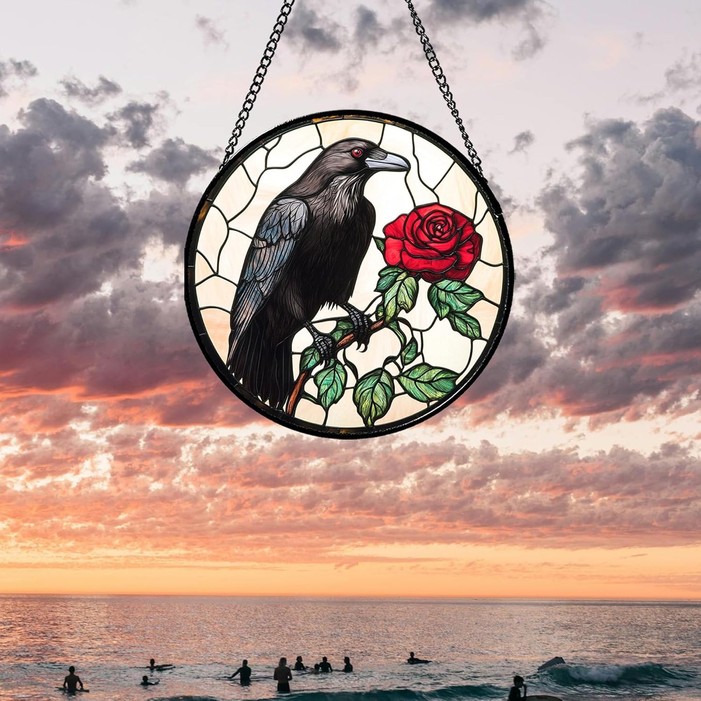 Stained Glass Window Hanging - Green Bamboo Forest Scenery Suncatcher for Doors Garden Patio Sun Catchers Decor Christmas Mother's Day Birthday Gifts for Women Men Mom Nana Friend 7.8 in