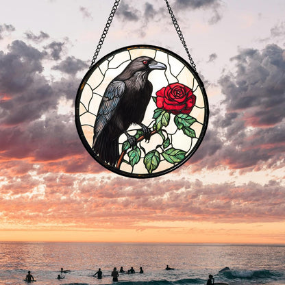 Stained Glass Window Hanging - Green Bamboo Forest Scenery Suncatcher for Doors Garden Patio Sun Catchers Decor Christmas Mother's Day Birthday Gifts for Women Men Mom Nana Friend 7.8 in