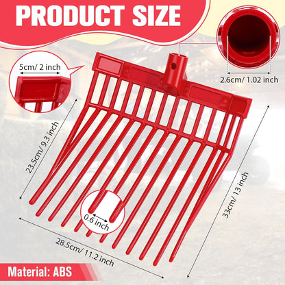 Lasnten 6 Pack Manure Fork Replacement Heads 12 Tines Heavy Duty Pitchfork Heads with Screws & Nuts Durable Horse Manure Rake for Picking up Grass Hay Animal Waste(Red)
