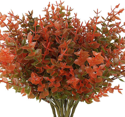 RECUTMS 8 Bundles Artificial Fall Flowers No Fade Faux Autumn Plants, Fake Indoor Outdoor Greenery Decorations for Thanksgiving Christmas Wedding Party Home Garden Fireplace Décor(Fall Eucalyptus)