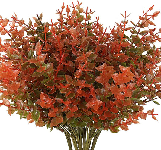 RECUTMS 8 Bundles Artificial Fall Flowers No Fade Faux Autumn Plants, Fake Indoor Outdoor Greenery Decorations for Thanksgiving Christmas Wedding Party Home Garden Fireplace Décor(Fall Eucalyptus)