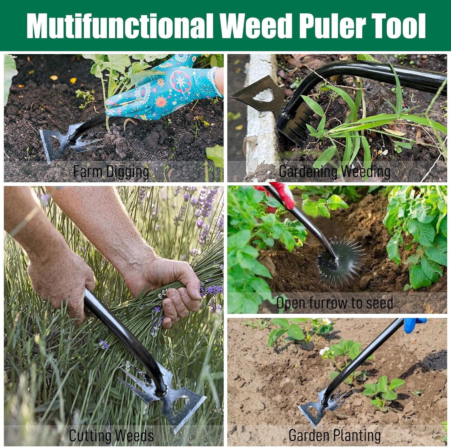 2 Pack Uprooting Weed Pulling Tools,Garden Hand Weeder Tools, Manual Multifunctional Weeders Gardening Tools for Yard and Garden(5Tines+11Tines)