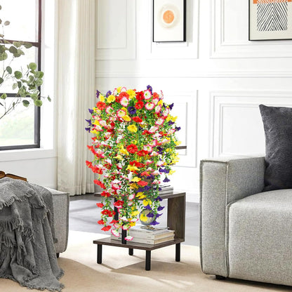 4 Pack Artificial Faux Hanging Flowers Plant for Outdoor, Fake Silk Morning Glory with Eucalyptus UV Resistant Realistic Trailing Vine for Wall Home Porch Patio Balcony Yard Indoor Decor, Mix Color