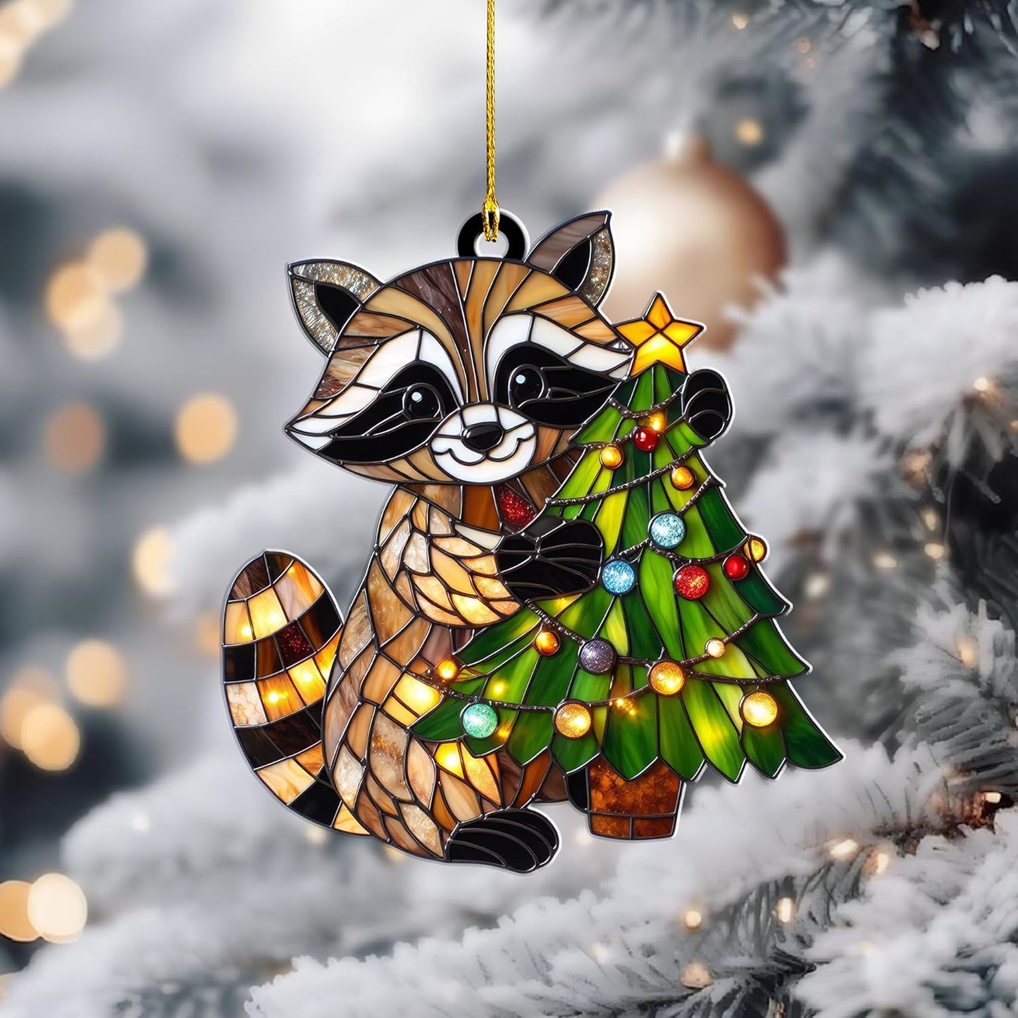 Raccoon Christmas Ornament – Acrylic Suncatcher Hanging Decor, Cute Raccoon Gifts for Men Women, Animal Xmas Ornaments, Rustic Woodland Xmas Decoration, Raccoon Lovers(Sun-25)
