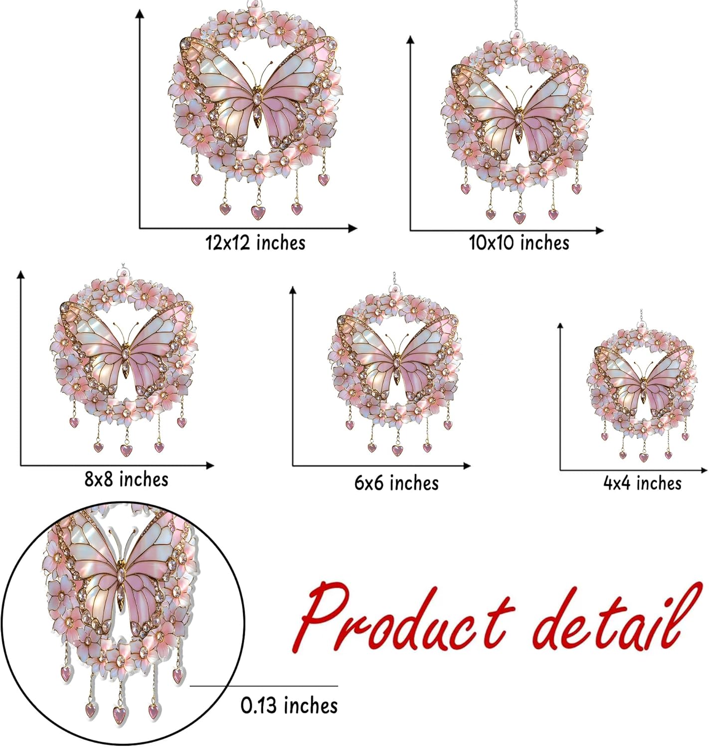 Butterfly Flower Wreath Acrylic Suncatcher Stained Glass Effect Window Car Hanging Christmas Ornament Indoor Outdoor Decor Garden Sun Catcher for Butterfly Lover for Women Mom Grandma