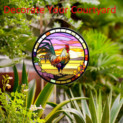 Rooster Hanging Stained Glass Sun Catcher,20cm/7.87inch Hand-Painted Sun Catcher Garden Hangings Christmas Mother's Day, Valentine's Day Ornaments Festival Gift