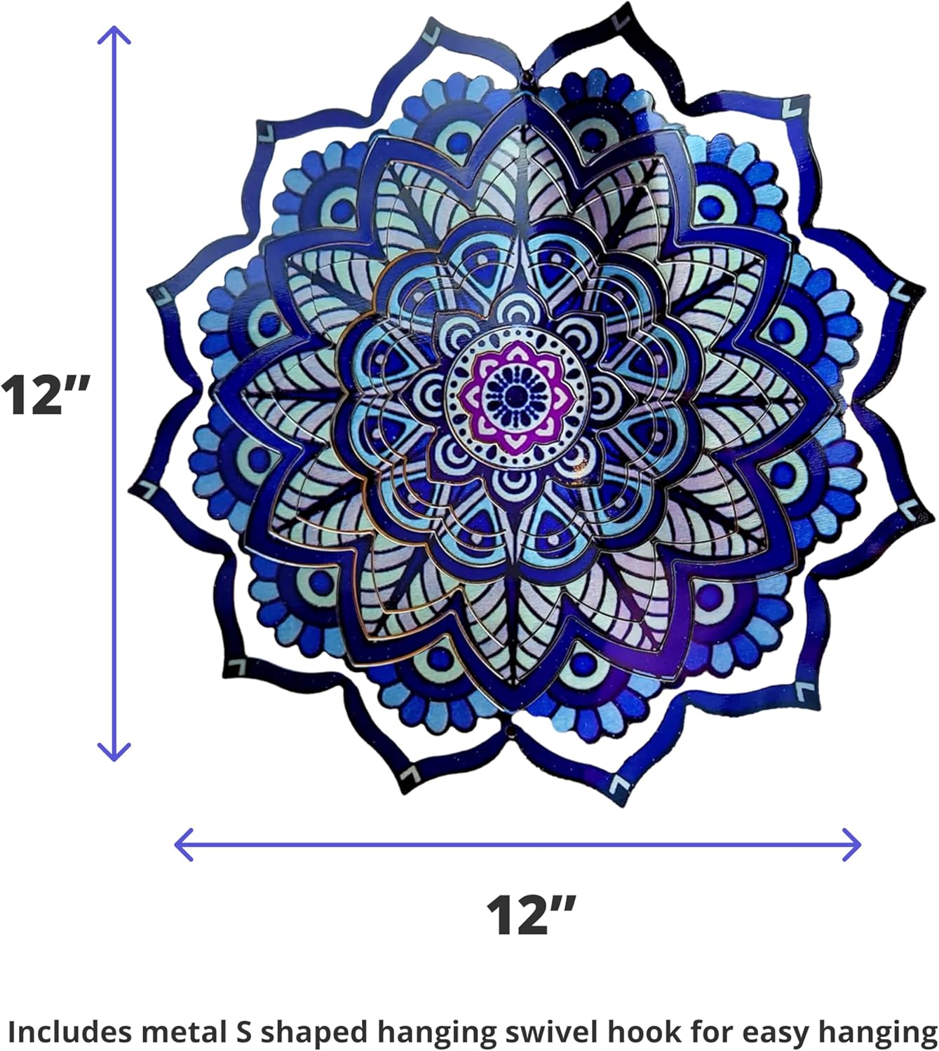 VP Home - Mandala Kinetic Wind Spinner - Hanging Garden Decor - Yard and Garden Metal Spinner - Wind Sculptures Ideal for Outdoor - Spinning Lawn Ornaments - Art Kinetic Sculpture (Purple)