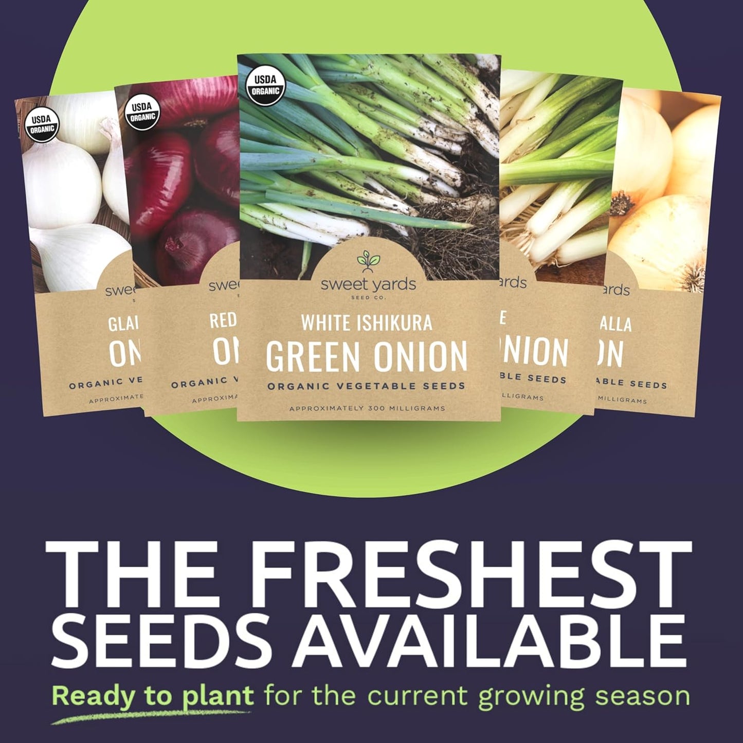 Organic Onion Seeds Variety Pack - 6 Individual Packs - 2025 Season - Walla Walla, Gladstone, Red Geneva and More! for Indoor & Outdoor Planting (Non-GMO, Certified Organic) -