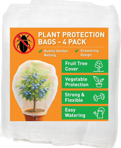 Fruit Tree Protection Bags 4.5x6 FT in 4 Pack | Multiple Size Garden Netting for Fruit & Vegetable Protection | White Plant Net Cover for Blueberry & Tomato | Bird & Insect Mesh Fabric Protector