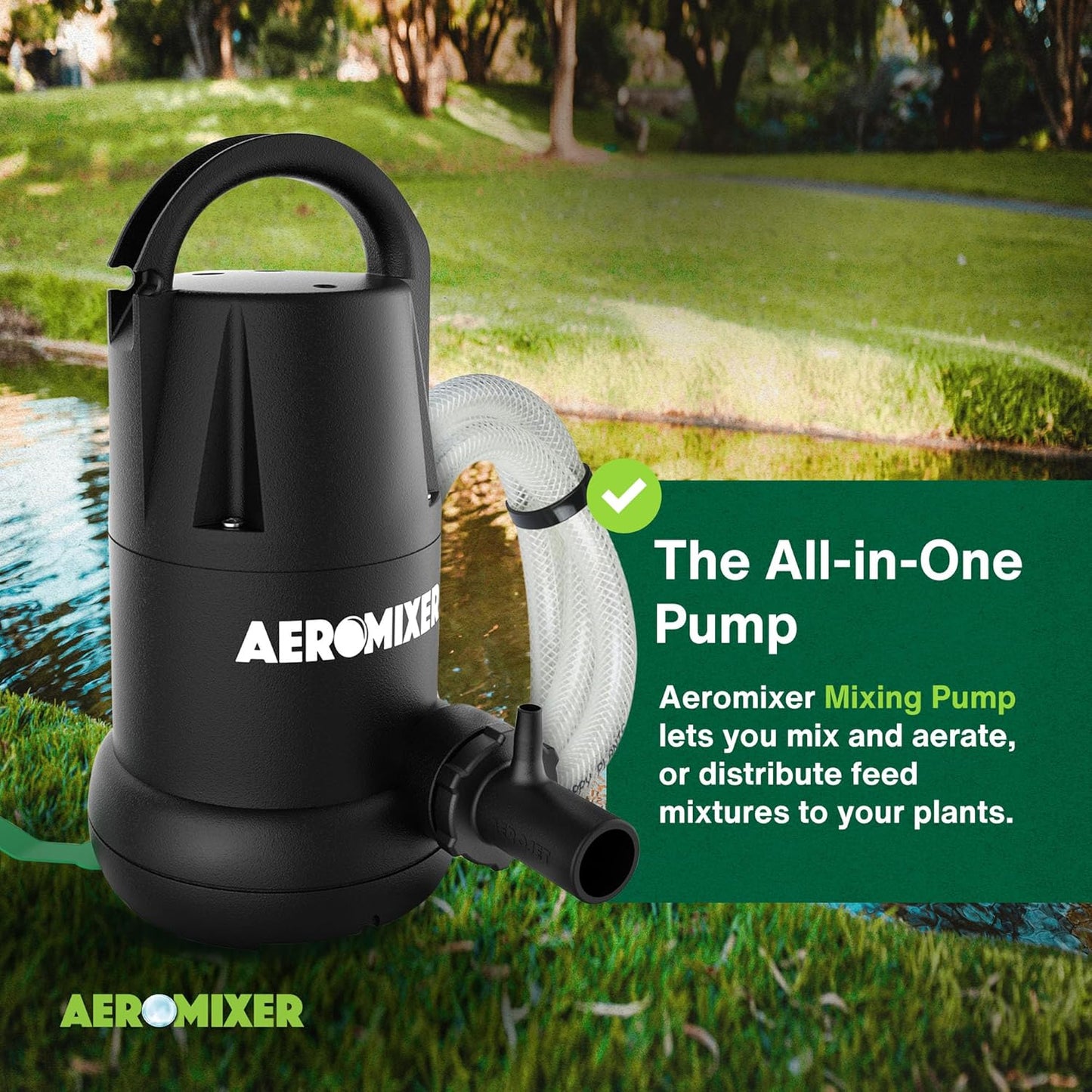 Aeromixer Tall 3/4 HP Submersible Mixing + Aerating Pump - Submersible Water Pump for Nutrient Mixing and Aerating, Electric Garden Water Pumps, Heavy Duty Outdoor Pumps for Farming and Gardening