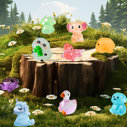 Luminous Mini Resin Animals 220 Pcs Glow in Dark to Hide Tiny Resin Animals Figurines Mini Ducks Mushroom Dinosaurs for DIY Garden Miniatures Fairy Garden Accessories