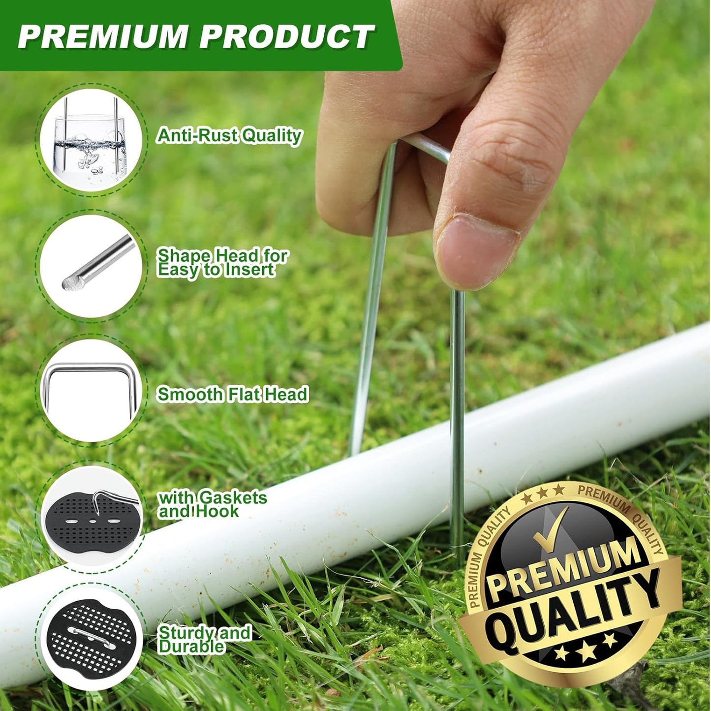 100pcs Garden Stakes Staples+100pcs Gasket, 6Inch 11 Gauge Galvanized Landscape Staples, Lawn Spikes,Heavy Duty Yard Ground Pin for Grass Weed Barrier Sod Fabric,Cover,Fence