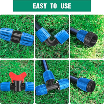 32 Pcs 1/2" Tubing Irrigation Fittings Kit 1/2" ID x 0.6-0.63" OD 16 mm Drip Irrigation Barbed Connectors 4 Switch Valves, 8 Tees, 8 Couplings, 4 Elbows, 4 Ends, 4 Adapters (Blue, Green)