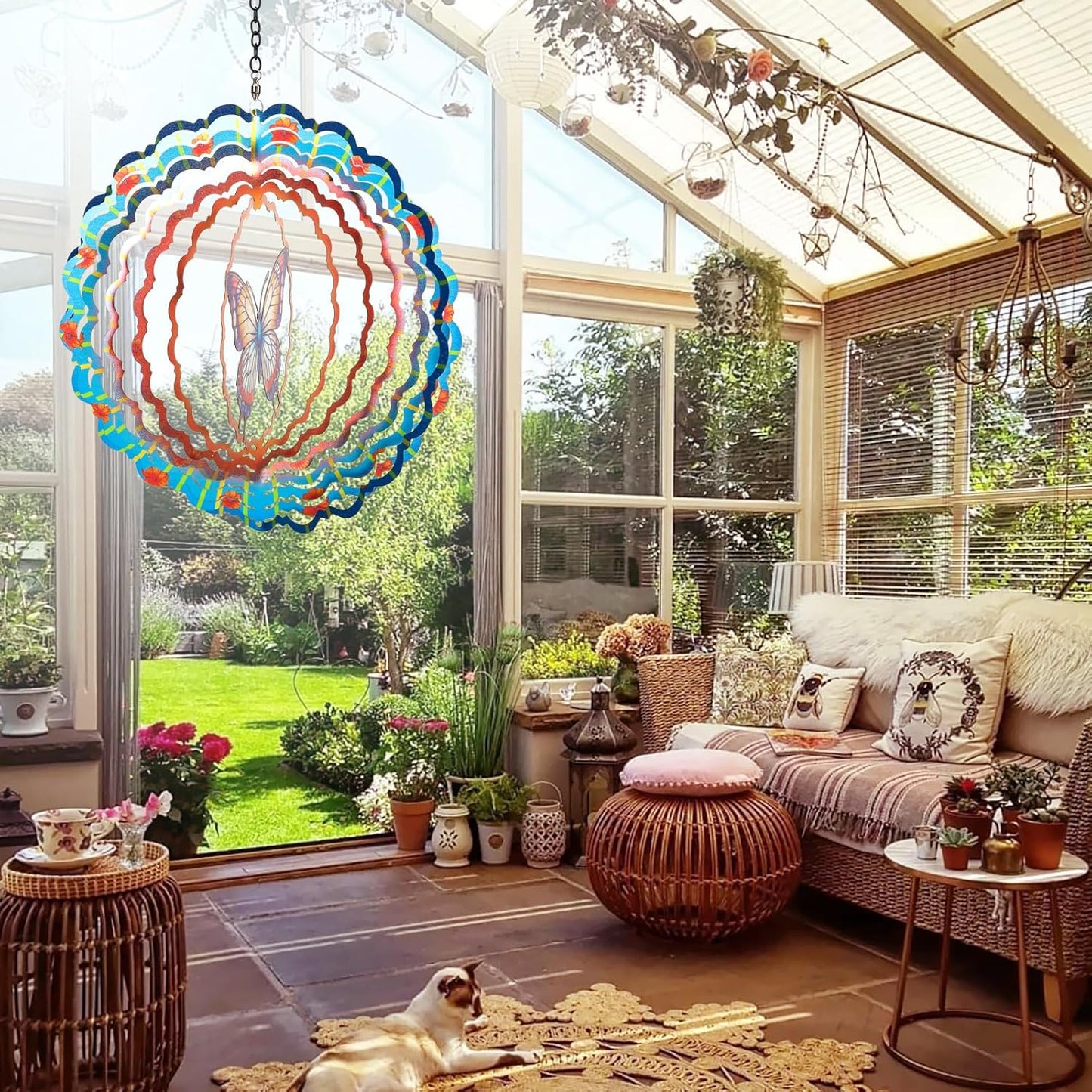 Butterfly Wind Spinners Garden Decor as Birthday Gifts for Women Mom,12 inch 3D Stainless Steel Hanging Wind Spinner Metal Catchers Kinetic Sculpture for Outdoor Decor, Patio,Yard Decorations