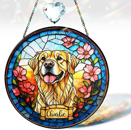 Personalized Pet Portrait Stained Glass Window Hanging, Sympathy Decoration Suncatcher for Loss of