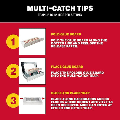 Catchmaster Multi-Catch Mouse Trap 12-Pack Refill, Humane Mouse Traps Indoor for Home, Includes Replaceable Glue Boards, Live Catch Pest Control for Garage & Shed