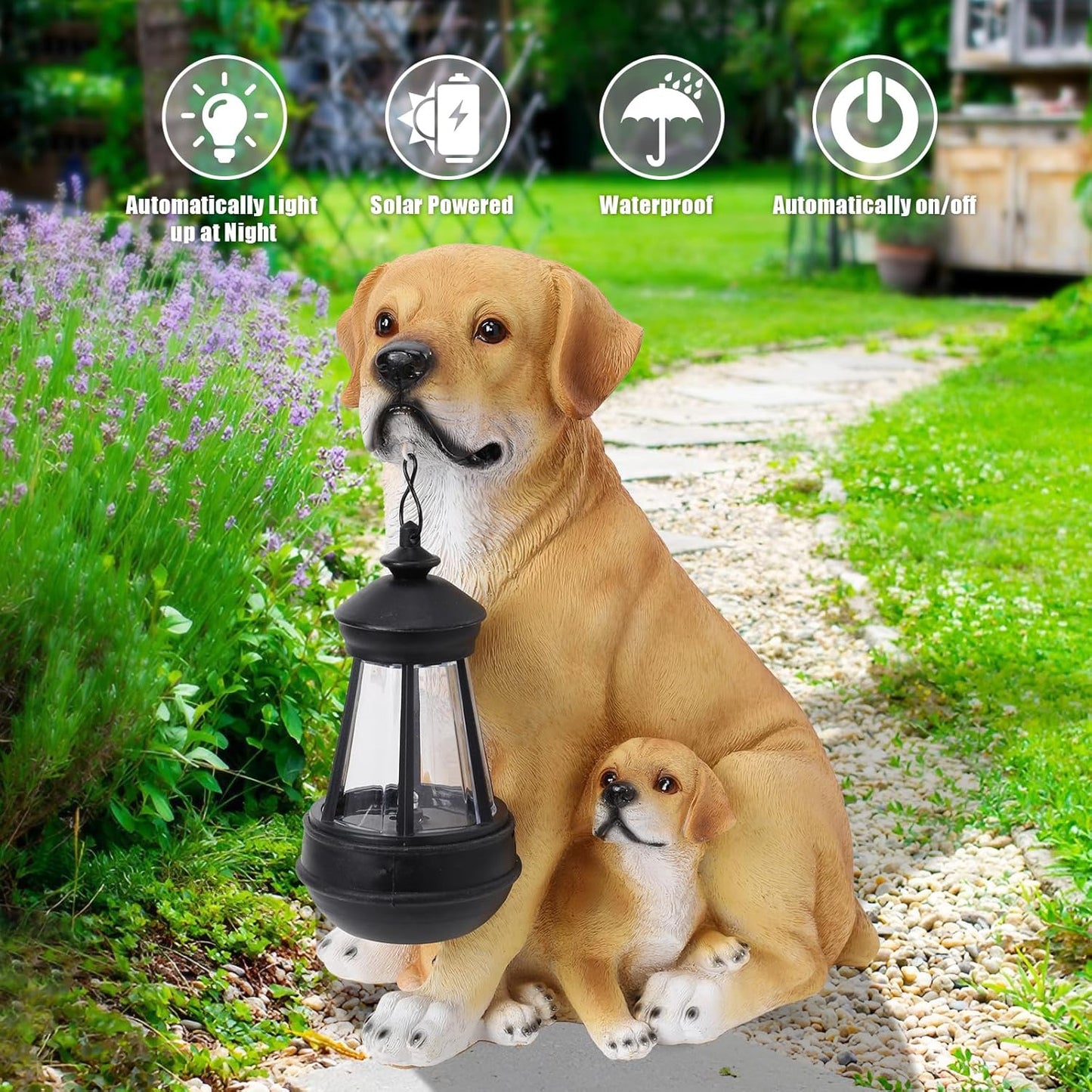Garden Dog Statues Outdoor Decor, Solar Lights Outdoor Labrador Figurine Solar Dog Ornaments for Patio, Lawn, Yard Art Decoration, Housewarming Garden Gift