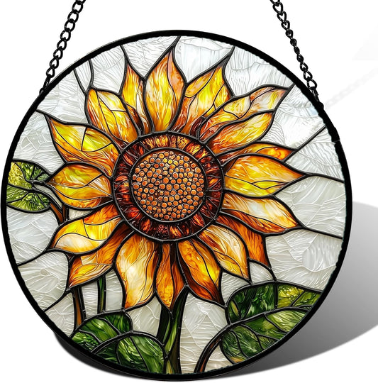 Stained Glass Window Hanging - Sunflower Flower Suncatcher Ready to Hang Window Doors Home