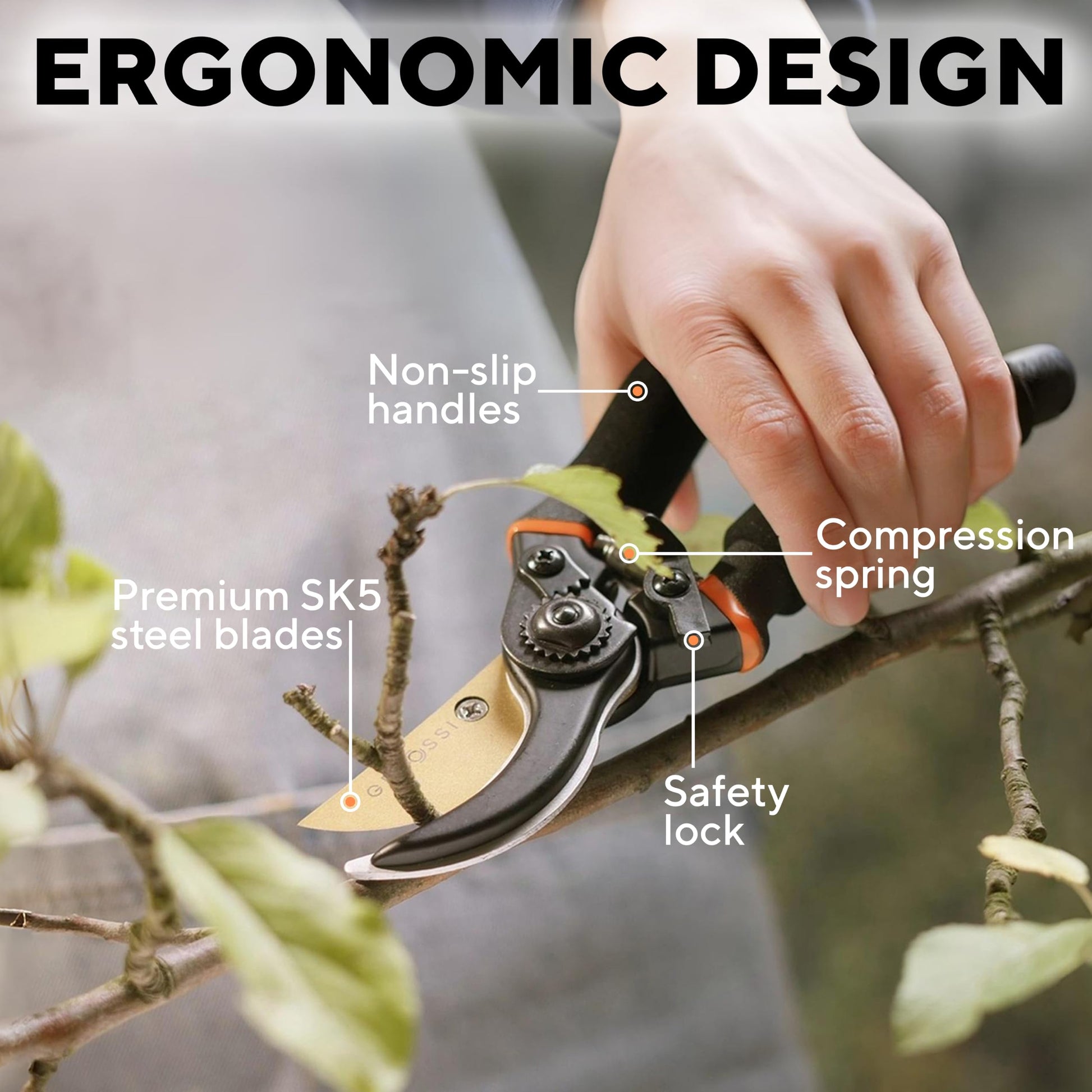 Premium Bypass Pruning Shears for your Garden - Heavy-Duty, Ultra Sharp Pruners w/Soft Cushion Grip