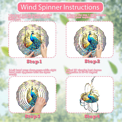 Peacock at Sunset Wind Spinner Stainless Steel Hanging Wind Spinners Mandala Kinetic Art 10 Inch Garden Decoration for Patios, Lawns, and Balconies