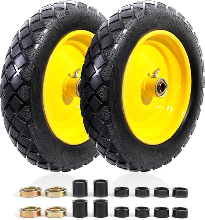 MZREXN 4.80/4.00-8" Flat Free Tire and Wheel 15" Solid Wheelbarrow Tires 3.00-4.00/4.80-8" with 5/8" & 3/4" Bearings, 3" Centered Hub for Hand Truck Garden Trailers Utility Cart Yard Wagon 2PCS Yellow