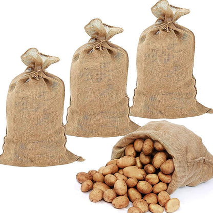 Agfabric Burlap Sacks 4pack 20"×36" Burlap Storage Bag with Strings, 100% Natural Jute, Reusable Potato Storage Bag for Food Storage Plant Gardening Planting, Food Grade, Set of 4