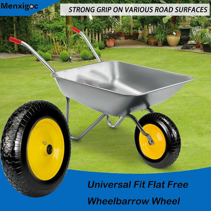 4.80/4.00-8 Tire, 14.5" Tire and Wheel Flat Free, 5/8" Bore Bearing with 3/4" Extra Bearings with 3" Centered Hub - Universal for 4.80-8 4.00-8 4.00-6 3.50/3.00-8 Wheelbarrow Tires