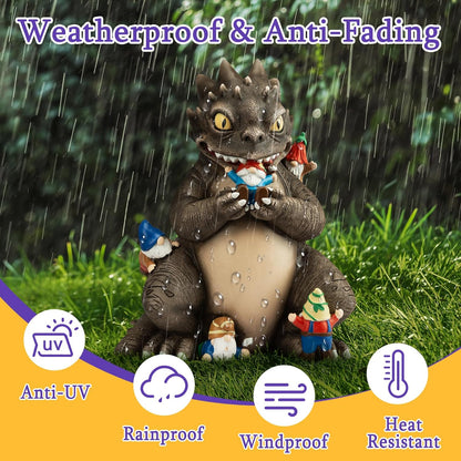 Garden Decor Statue, Dinosaur Eating Gnomes Garden Statues Outdoor Decor, Funny Monster Gnome Figurine Outside Clearance for Patio Yard Decorations Gift