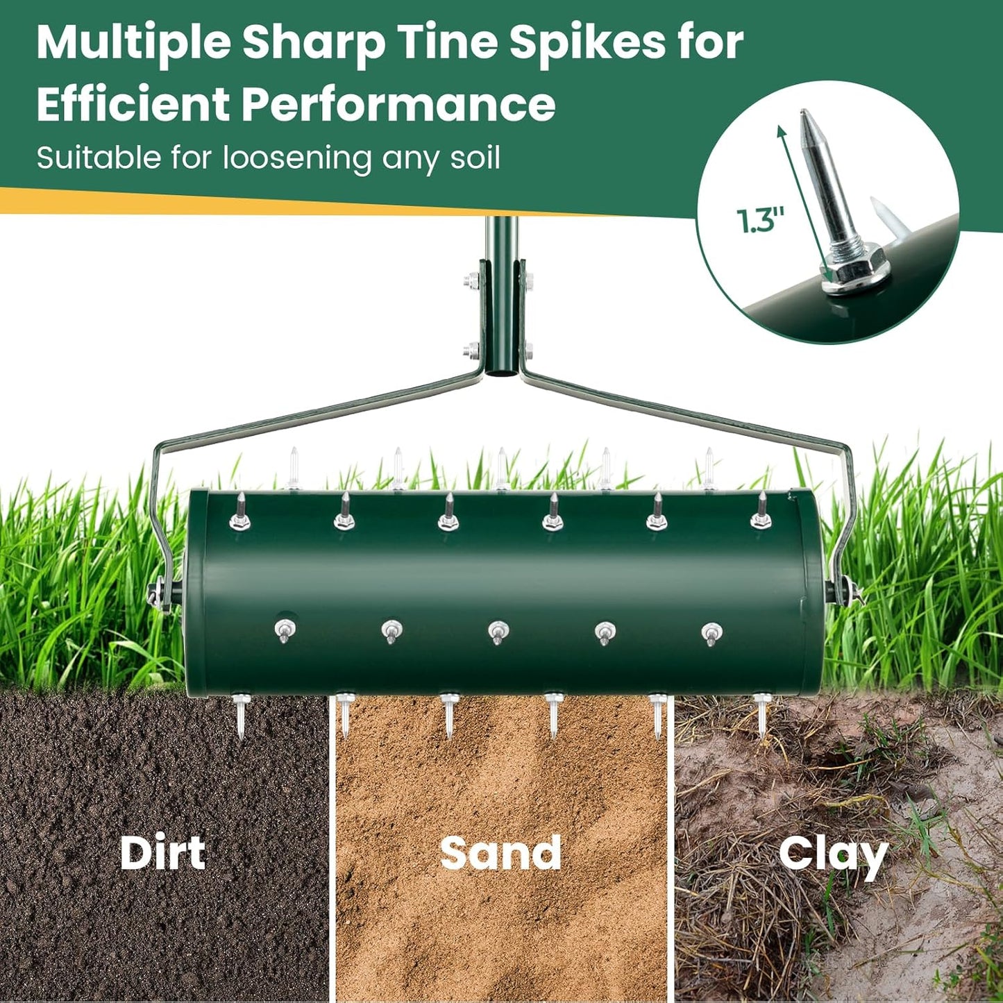 IRONMAX Rolling Lawn Aerator, Sand/Stone Filled Manual Dethatching Soil Aerating Push Tool with Ergonomic Handle, Grass Aerator Lawn Tool for Yard, Garden, Lawn Health Care (21''W x 51''H)