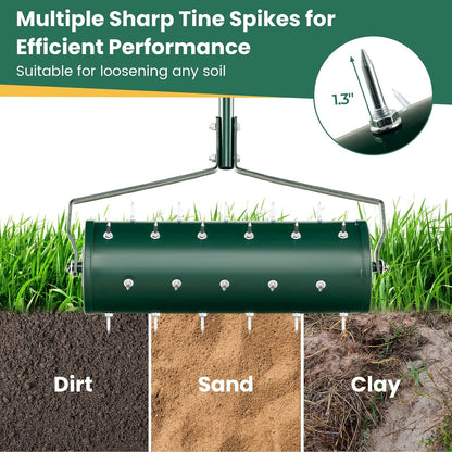 IRONMAX Rolling Lawn Aerator, Sand/Stone Filled Manual Dethatching Soil Aerating Push Tool with Ergonomic Handle, Grass Aerator Lawn Tool for Yard, Garden, Lawn Health Care (21''W x 51''H)