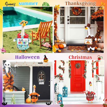 8 Set Seasonal Holiday Goose Outfits Hanging Signs Fall Halloween Christmas Porch Statue Outfits All Seasons Holiday 23" Goose Clothes Patio Lawn Outdoor Decors(Cool Style)