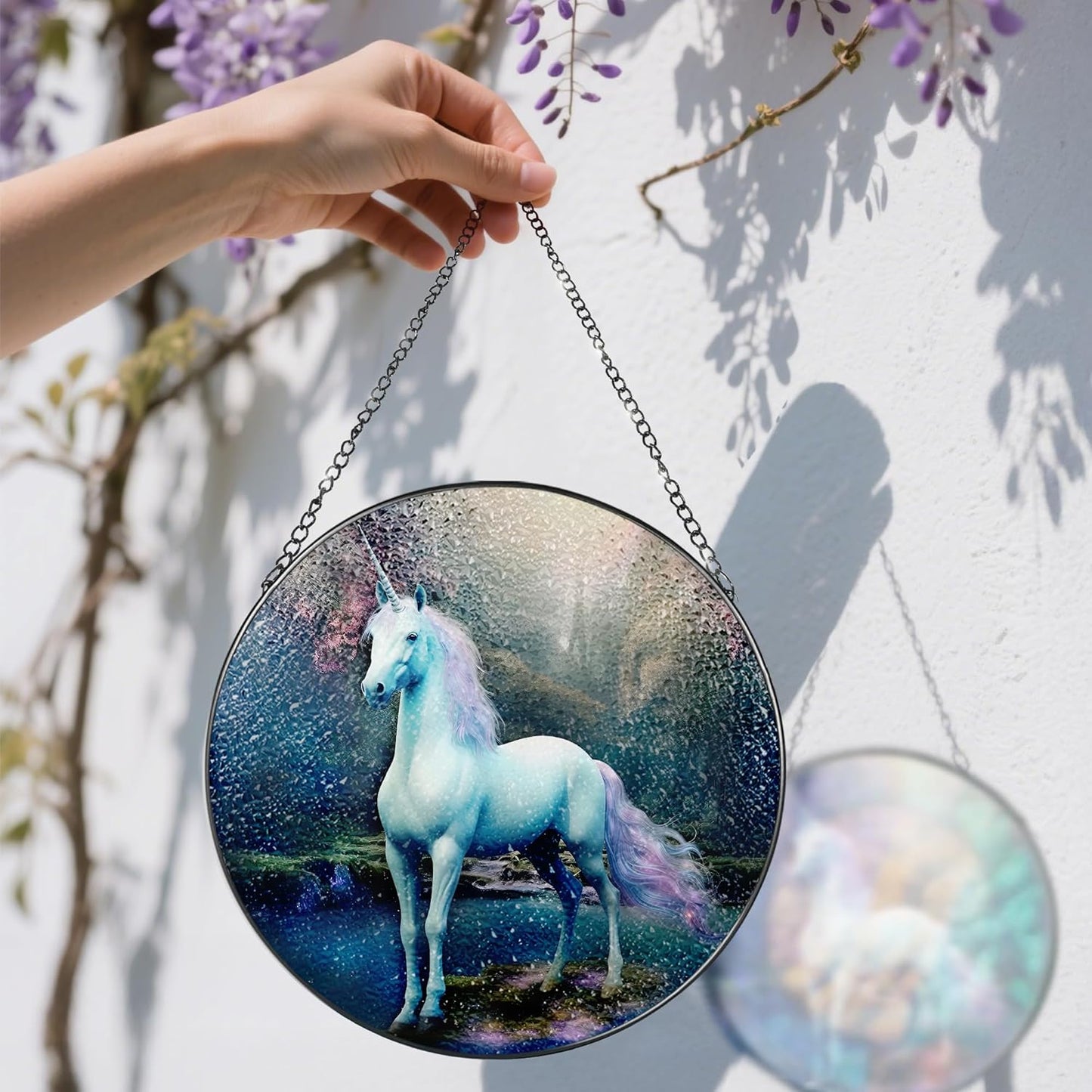 8″ Stained Glass Window Hanging Ornament, Unicorn Stained Glass Suncatcher Ornament, Sun-Catcher Window Decor | Christmas & Birthday Gifts, Festival Gift | Gifts for Women & Her