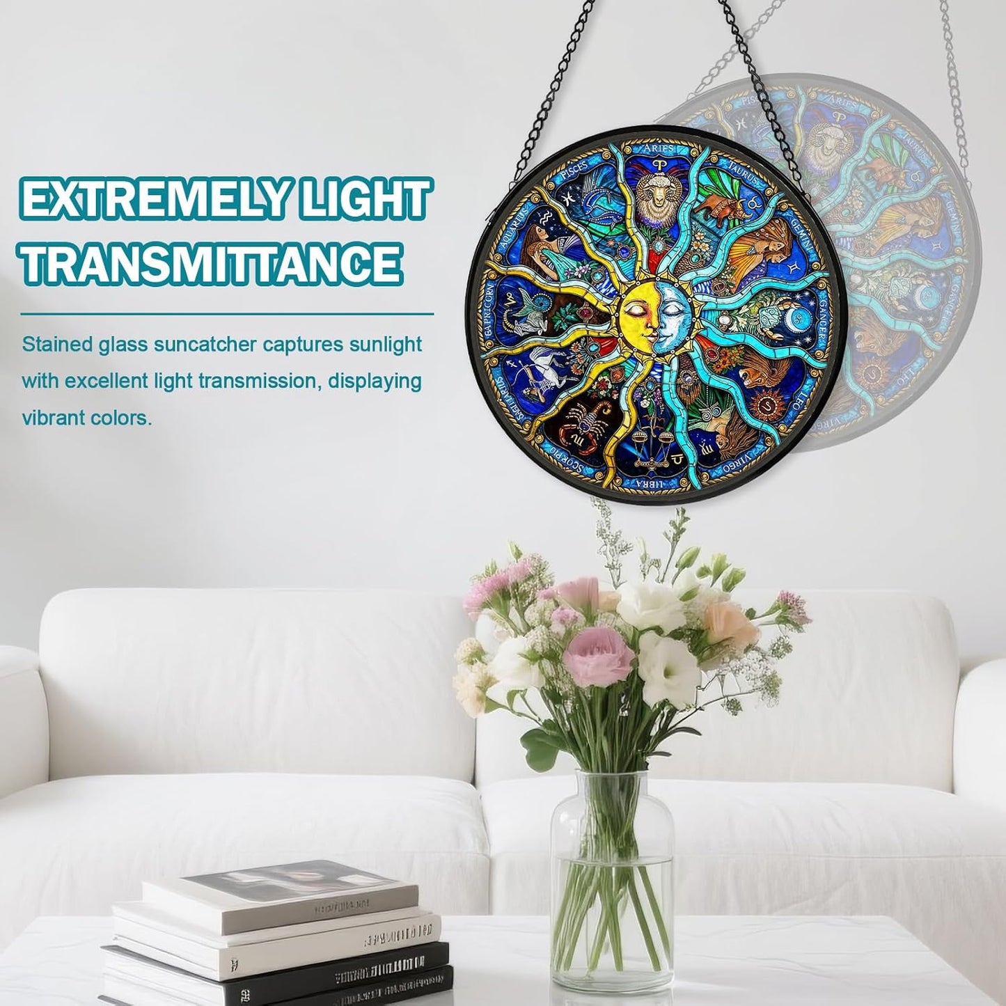 Constellation Stained Glass Window Hanging, Moon Suncatcher for Window Hanging, Sun Catchers Indoor Windows Wall Art for Mom Grandma, Christmas Thanksgiving Gift, for Home Garden Office 7.87 inches