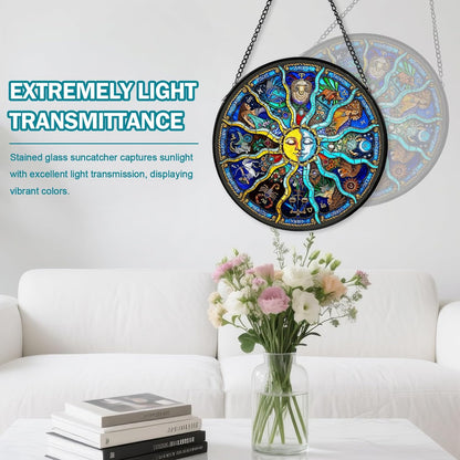 Constellation Stained Glass Window Hanging, Moon Suncatcher for Window Hanging, Sun Catchers Indoor Windows Wall Art for Mom Grandma, Christmas Thanksgiving Gift, for Home Garden Office 7.87 inches