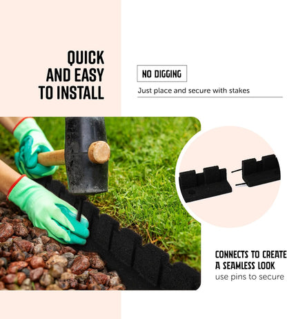 Playsafer L-Shaped Flexible Rubber Castle Edger for Lawns Landscaping and Playground | Easy No Dig Installation (4 Pack, Black)