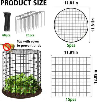 Hi Sasara 5 Sets Wire Plant Protectors Cage with Staples,11.8" Dia x 11.8" H,Plant Protector with Round Lids to Keep Animals Out,Wire Plant Protector Cage for Plants Vegetables Flower